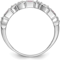 14K White Gold Band with Princess Cut Pink Sapphires and Round Diamonds - 0.095 Carat Total Gem Weight by 0