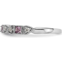 14K White Gold Band with Princess Cut Pink Sapphires and Round Diamonds - 0.095 Carat Total Gem Weight by 0
