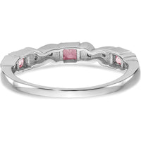 14K White Gold Band with Princess Cut Pink Sapphires and Round Diamonds - 0.095 Carat Total Gem Weight by 0