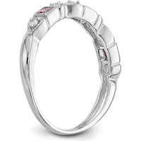 14K White Gold Band with Princess Cut Pink Sapphires and Round Diamonds - 0.095 Carat Total Gem Weight by 0