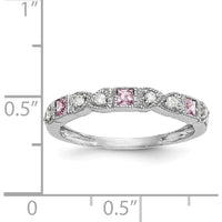 14K White Gold Band with Princess Cut Pink Sapphires and Round Diamonds - 0.095 Carat Total Gem Weight by 0