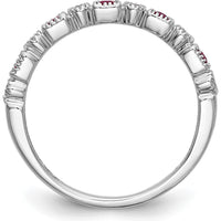14K White Gold Band with Princess Cut Rubies and Round Diamonds - 0.04 Carat Ruby, 0.015 Carat Diamond Total Weight by 0