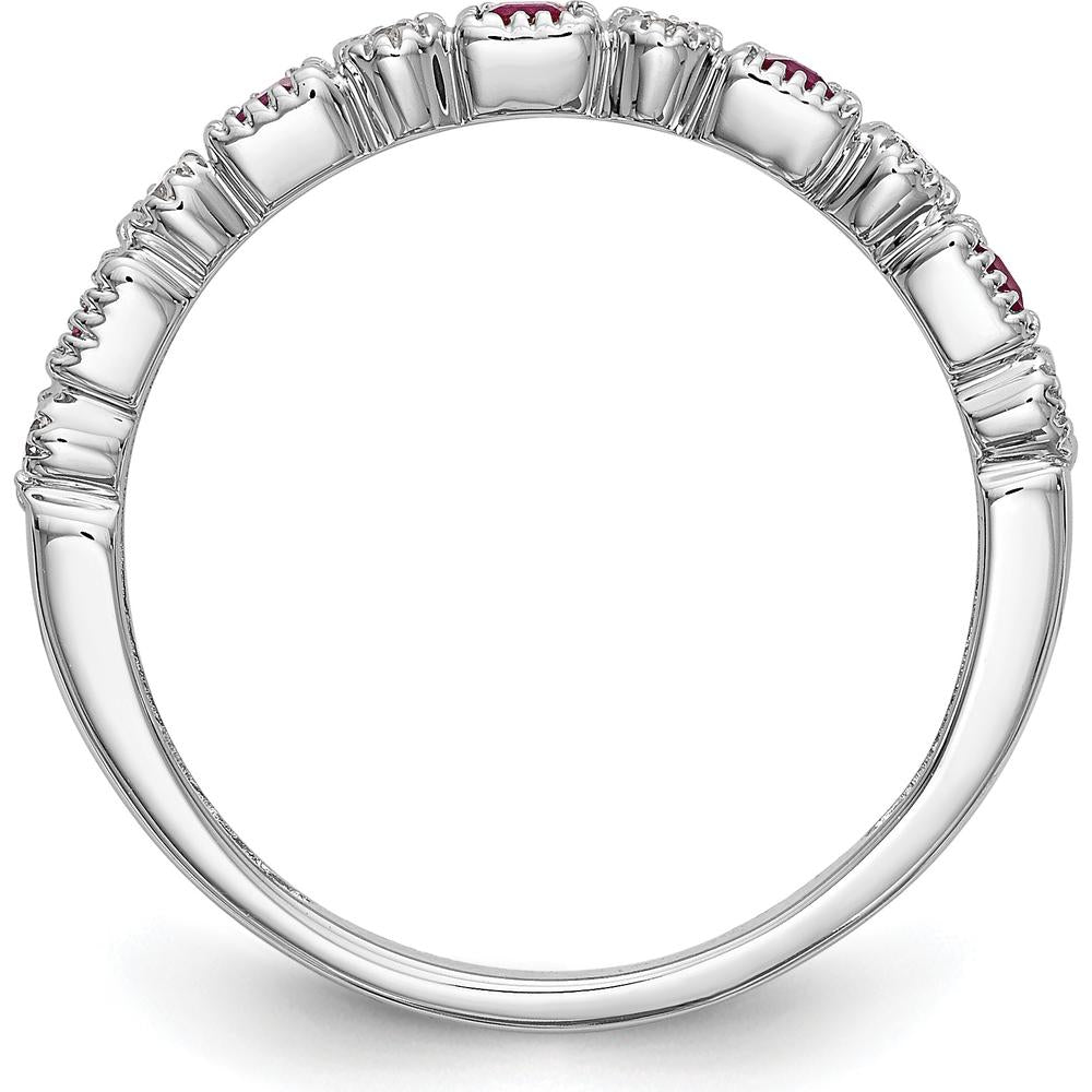 14K White Gold Band with Princess Cut Rubies and Round Diamonds - 0.04 Carat Ruby, 0.015 Carat Diamond Total Weight by 0
