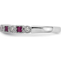 14K White Gold Band with Princess Cut Rubies and Round Diamonds - 0.04 Carat Ruby, 0.015 Carat Diamond Total Weight by 0