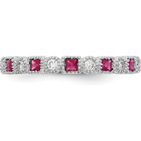14K White Gold Band with Princess Cut Rubies and Round Diamonds - 0.04 Carat Ruby, 0.015 Carat Diamond Total Weight by 0