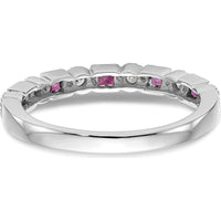14K White Gold Band with Princess Cut Rubies and Round Diamonds - 0.04 Carat Ruby, 0.015 Carat Diamond Total Weight by 0