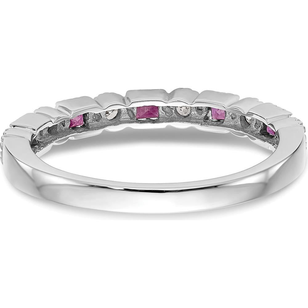 14K White Gold Band with Princess Cut Rubies and Round Diamonds - 0.04 Carat Ruby, 0.015 Carat Diamond Total Weight by 0
