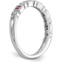 14K White Gold Band with Princess Cut Rubies and Round Diamonds - 0.04 Carat Ruby, 0.015 Carat Diamond Total Weight by 0