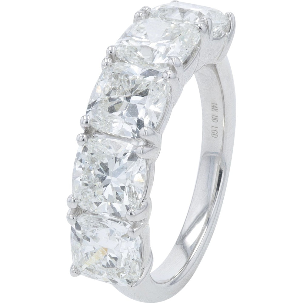 14K White Gold Band with Prong-Set Cushion Cut Lab Grown Diamonds - 5.00 Carat Total Diamond Weight
