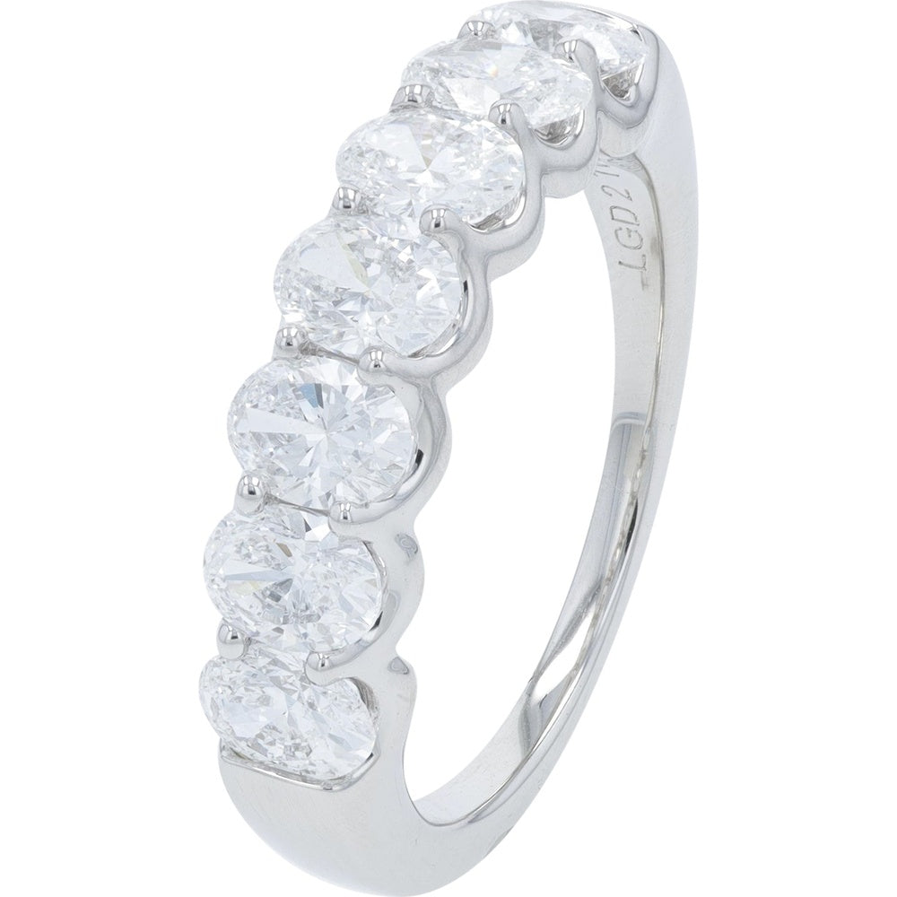14K White Gold Band with Prong-Set Oval Lab Grown Diamonds - 2.00 Carat Total Diamond Weight