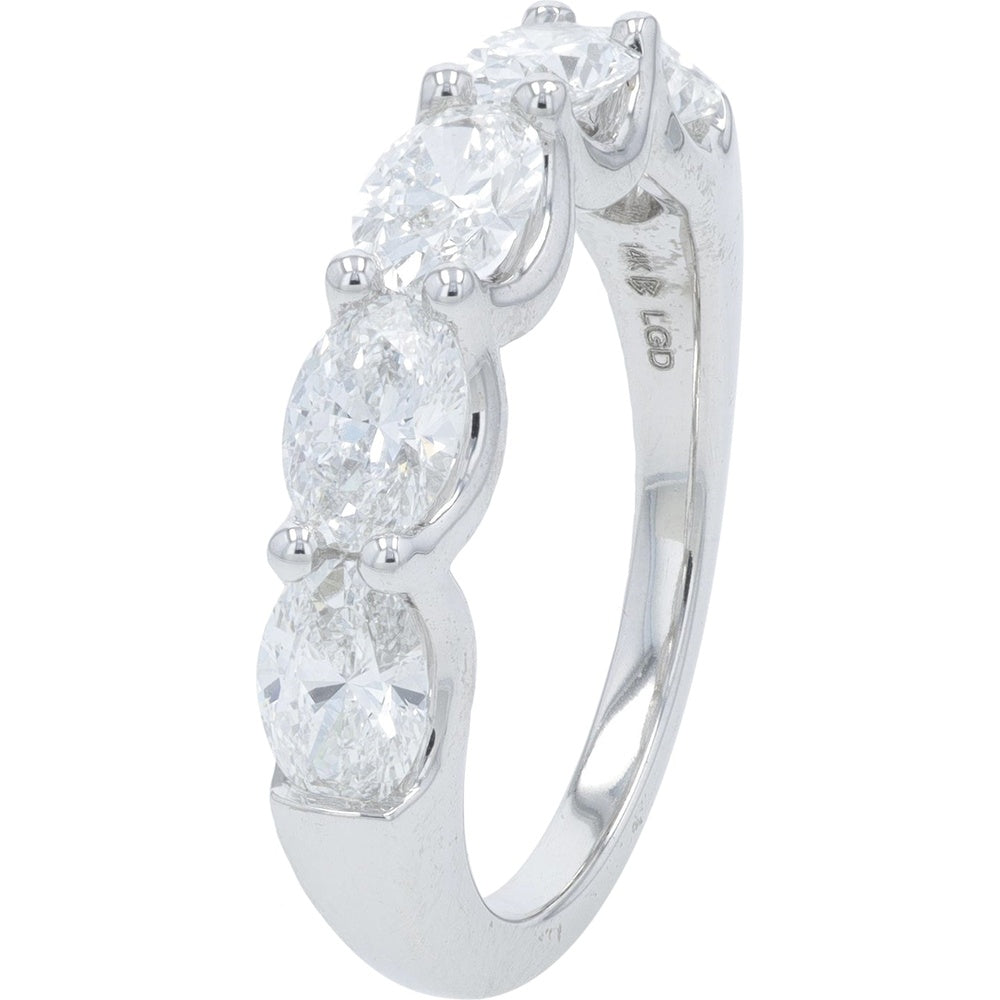 14K White Gold Band with Prong-Set Oval Lab Grown Diamonds - 2.00 Carat Total Diamond Weight