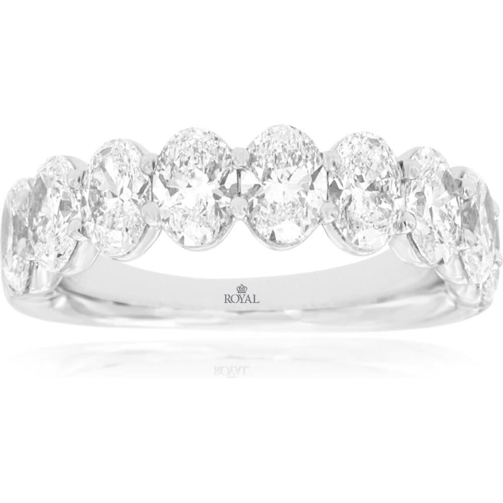 14K White Gold Band with Prong-Set Oval Lab Grown Diamonds - 2.85 Carat Total Diamond Weight - Royal Jewelry