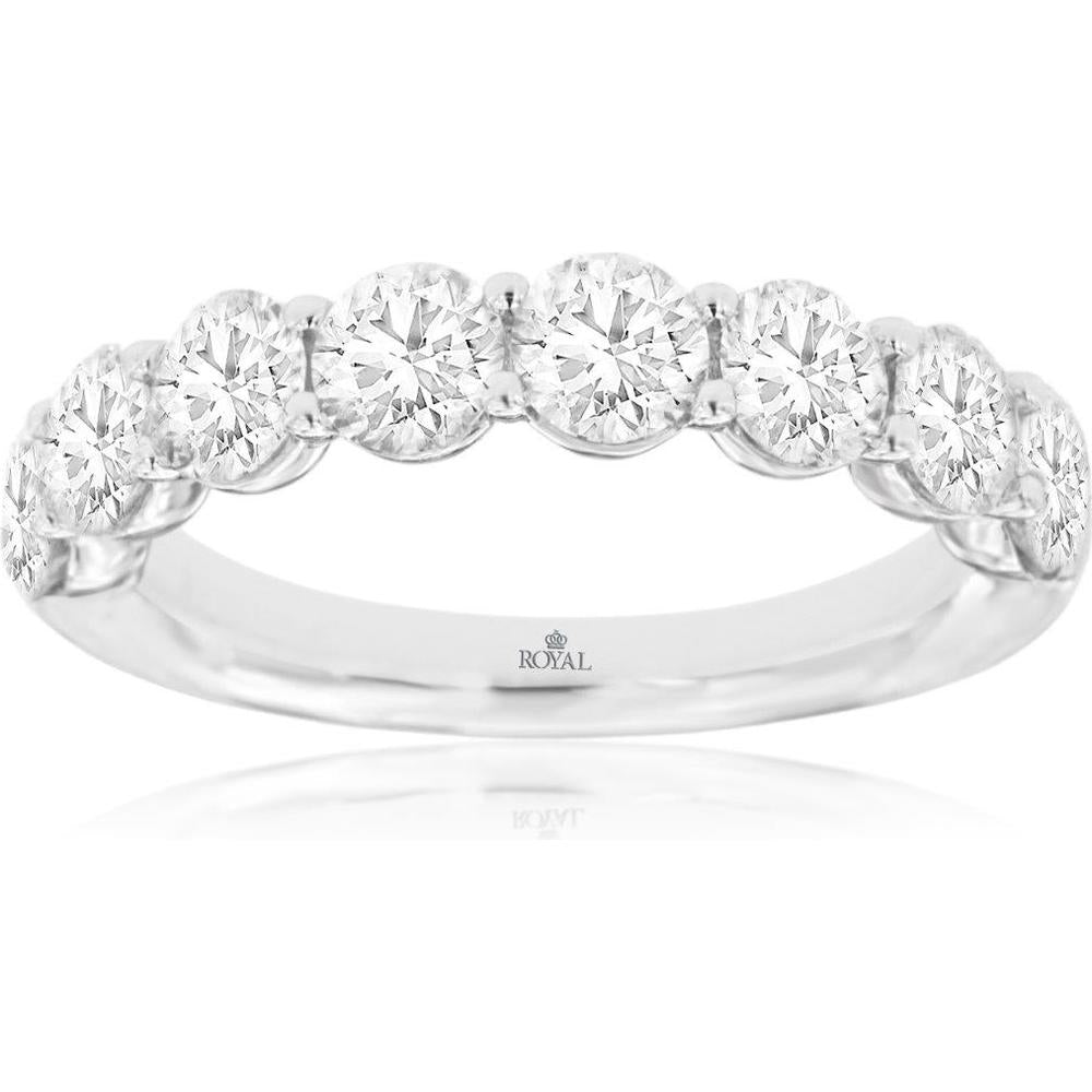 14K White Gold Band with Prong Set Round Lab Grown Diamonds - 2.50 Carats Total Diamond Weight - Royal Jewelry