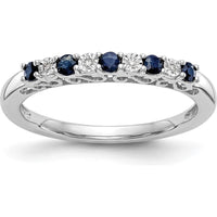14K White Gold Band with Round Blue Sapphires and Diamonds - 0.06 Carat Sapphire & 0.01 Carat Diamond Total Weight by 0