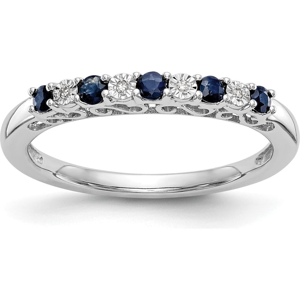 14K White Gold Band with Round Blue Sapphires and Diamonds - 0.06 Carat Sapphire & 0.01 Carat Diamond Total Weight by 0