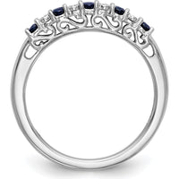 14K White Gold Band with Round Blue Sapphires and Diamonds - 0.06 Carat Sapphire & 0.01 Carat Diamond Total Weight by 0