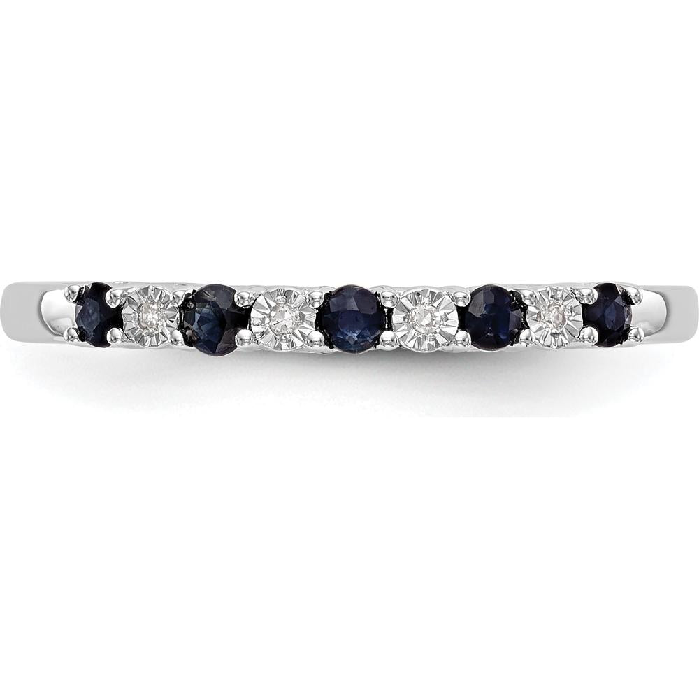 14K White Gold Band with Round Blue Sapphires and Diamonds - 0.06 Carat Sapphire & 0.01 Carat Diamond Total Weight by 0