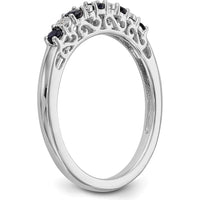 14K White Gold Band with Round Blue Sapphires and Diamonds - 0.06 Carat Sapphire & 0.01 Carat Diamond Total Weight by 0