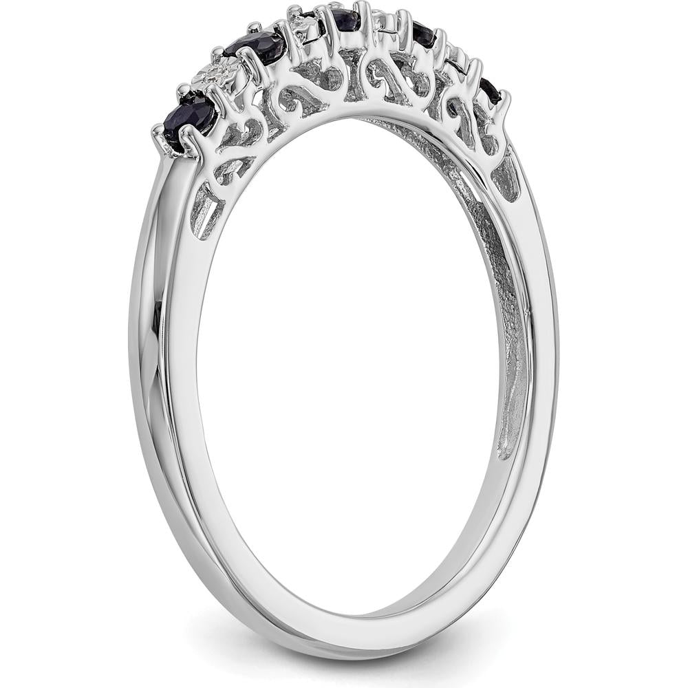 14K White Gold Band with Round Blue Sapphires and Diamonds - 0.06 Carat Sapphire & 0.01 Carat Diamond Total Weight by 0