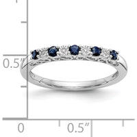 14K White Gold Band with Round Blue Sapphires and Diamonds - 0.06 Carat Sapphire & 0.01 Carat Diamond Total Weight by 0