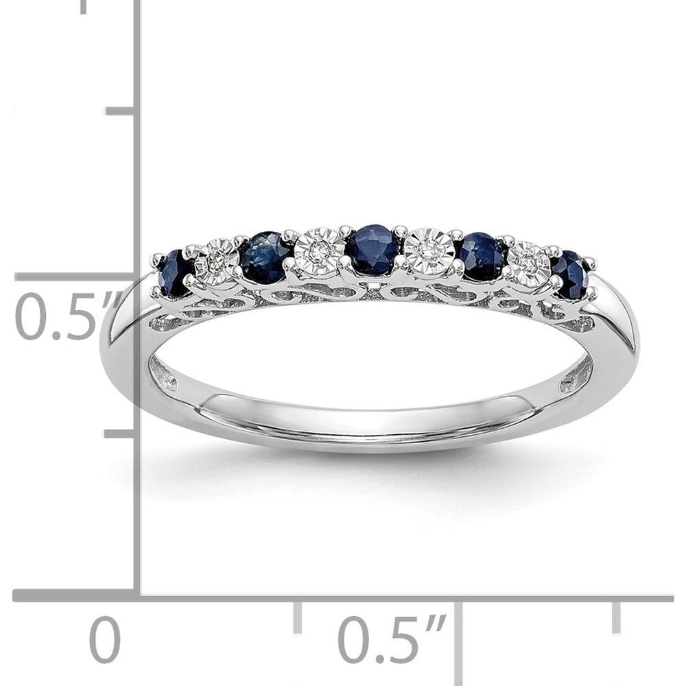 14K White Gold Band with Round Blue Sapphires and Diamonds - 0.06 Carat Sapphire & 0.01 Carat Diamond Total Weight by 0