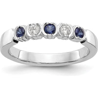 14K White Gold Band with Round Blue Sapphires and Diamonds - 0.10 Carat Total Gemstone Weight by 0