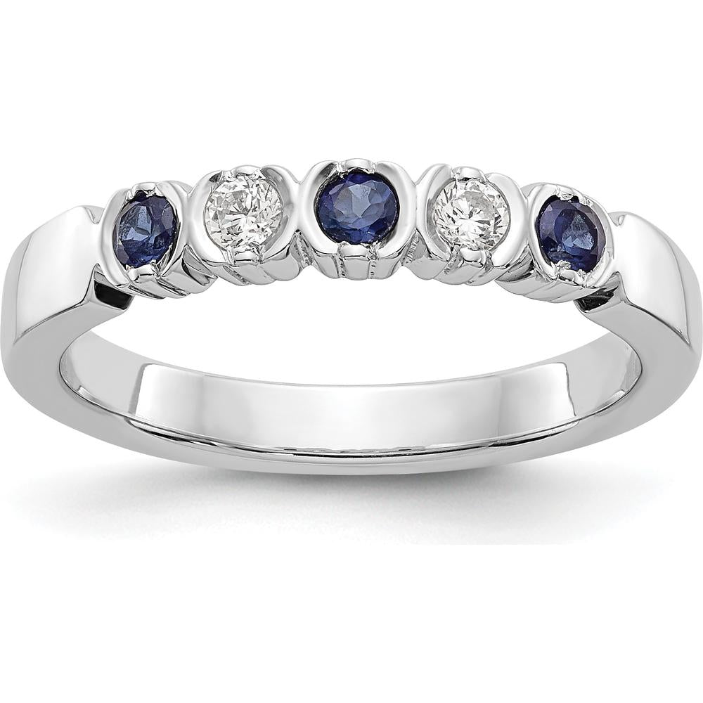 14K White Gold Band with Round Blue Sapphires and Diamonds - 0.10 Carat Total Gemstone Weight by 0