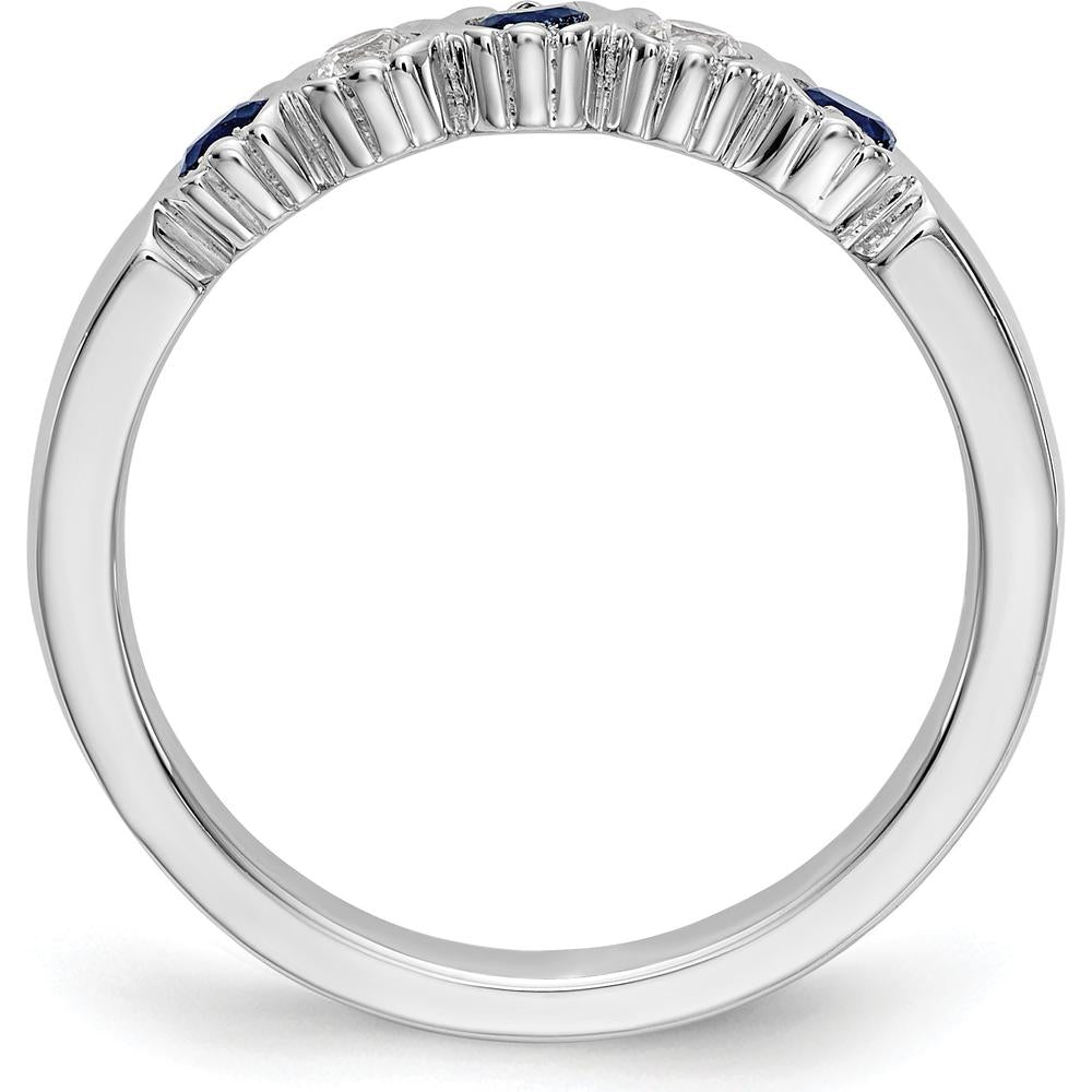14K White Gold Band with Round Blue Sapphires and Diamonds - 0.10 Carat Total Gemstone Weight by 0