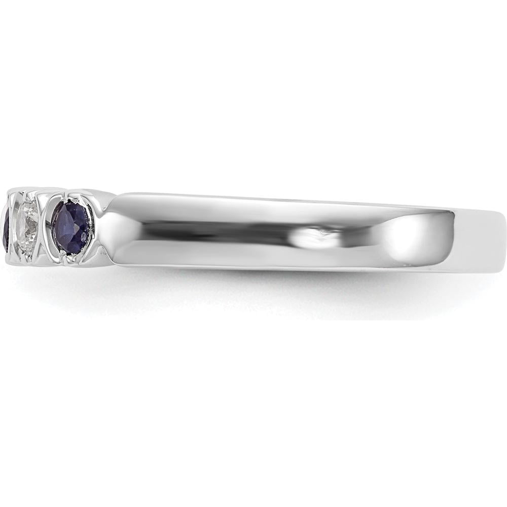 14K White Gold Band with Round Blue Sapphires and Diamonds - 0.10 Carat Total Gemstone Weight by 0