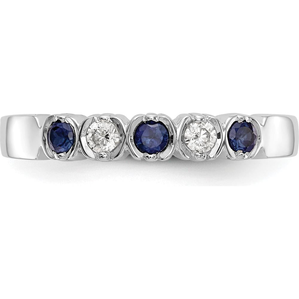 14K White Gold Band with Round Blue Sapphires and Diamonds - 0.10 Carat Total Gemstone Weight by 0