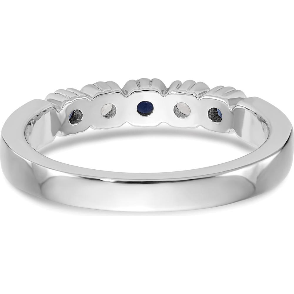 14K White Gold Band with Round Blue Sapphires and Diamonds - 0.10 Carat Total Gemstone Weight by 0