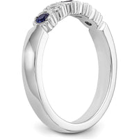 14K White Gold Band with Round Blue Sapphires and Diamonds - 0.10 Carat Total Gemstone Weight by 0