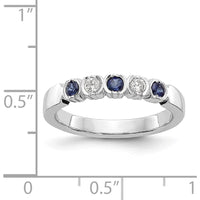 14K White Gold Band with Round Blue Sapphires and Diamonds - 0.10 Carat Total Gemstone Weight by 0