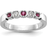14K White Gold Band with Round Diamonds and Rubies - 0.10 Carat Total Gem Weight by 0