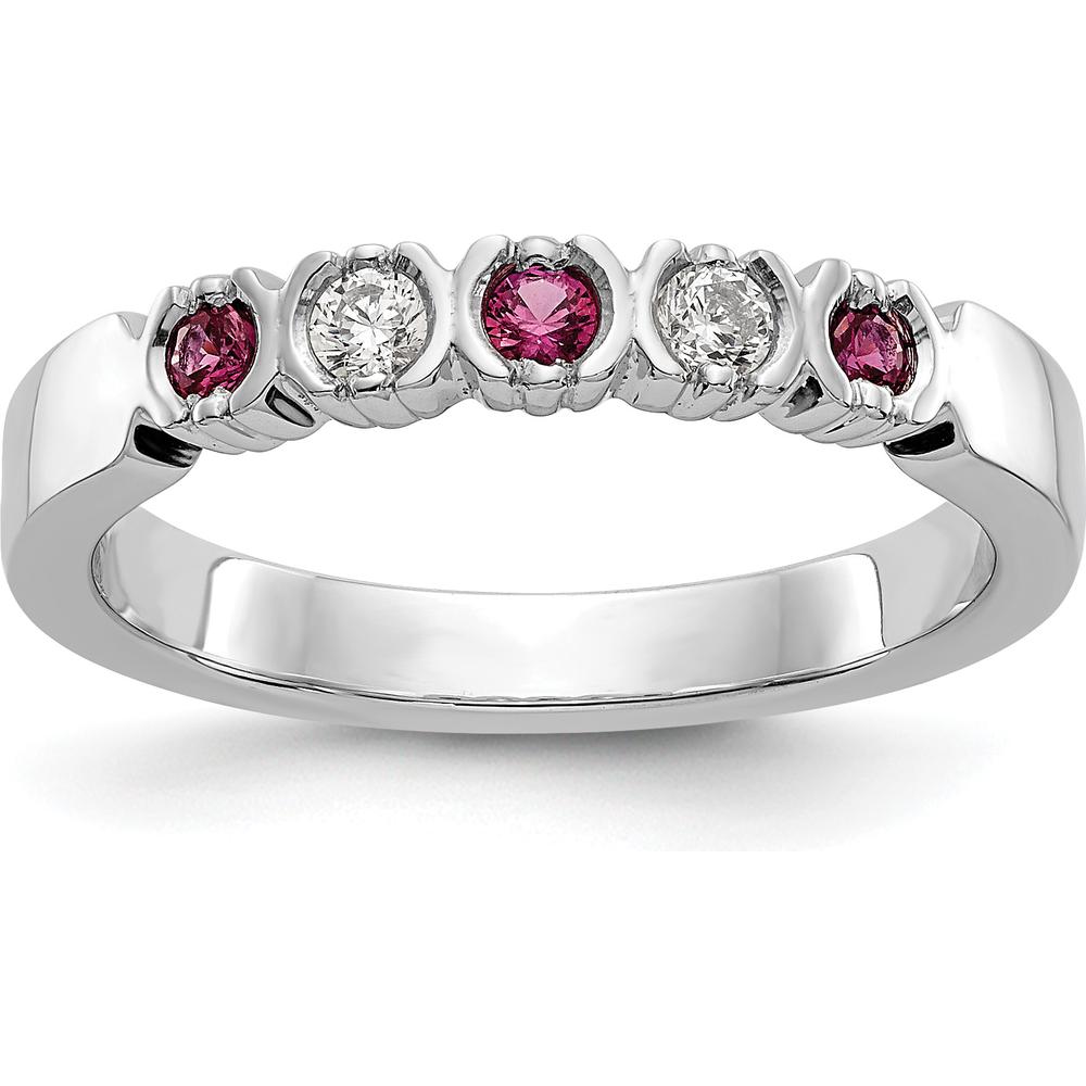 14K White Gold Band with Round Diamonds and Rubies - 0.10 Carat Total Gem Weight by 0