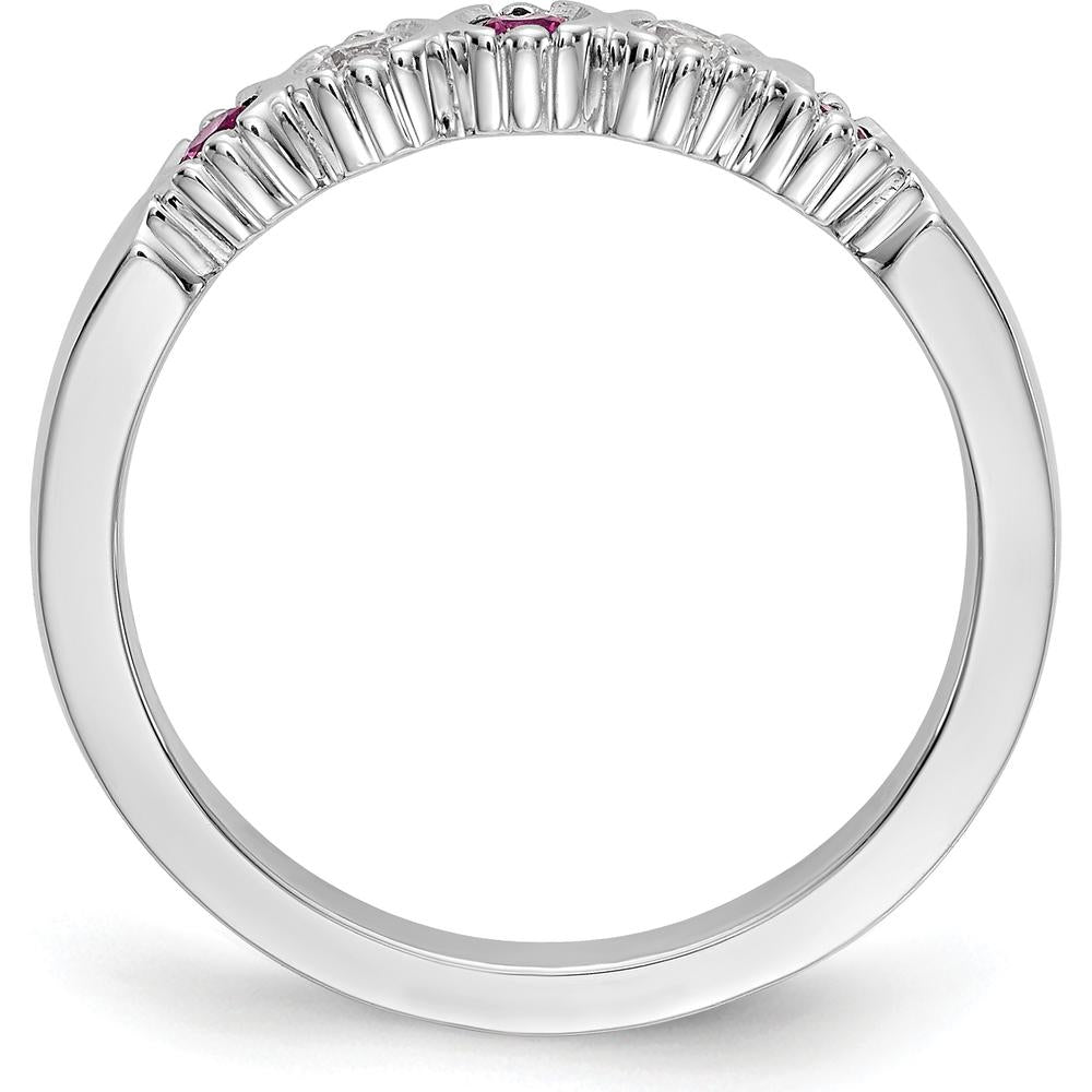 14K White Gold Band with Round Diamonds and Rubies - 0.10 Carat Total Gem Weight by 0