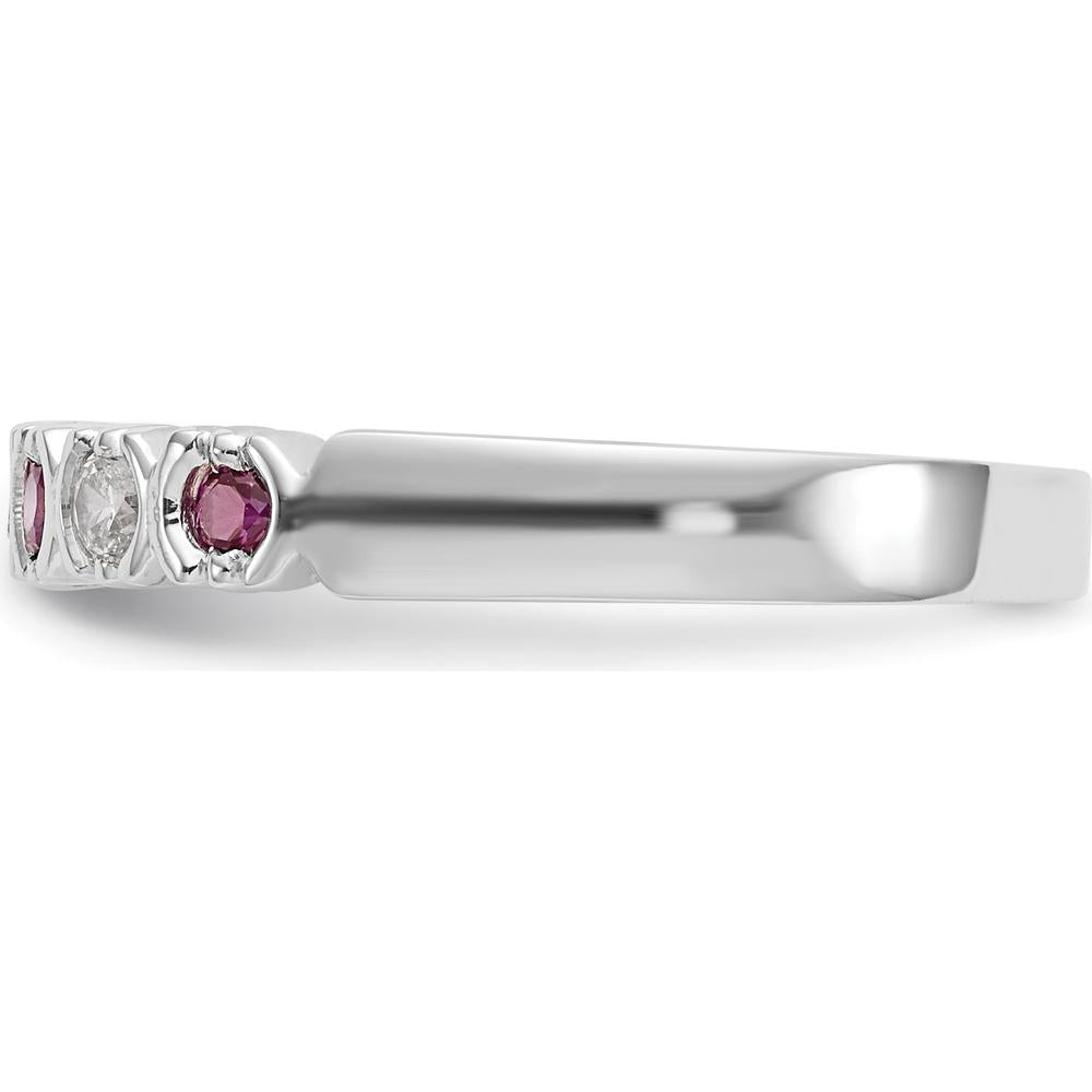 14K White Gold Band with Round Diamonds and Rubies - 0.10 Carat Total Gem Weight by 0