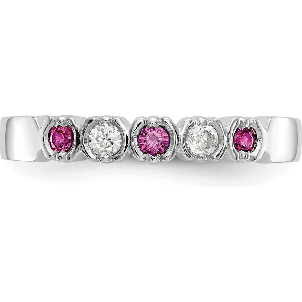 14K White Gold Band with Round Diamonds and Rubies - 0.10 Carat Total Gem Weight by 0