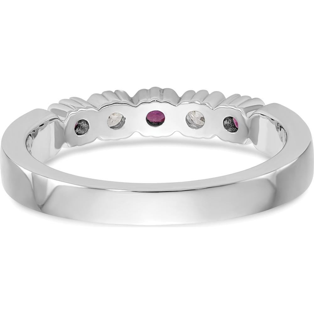 14K White Gold Band with Round Diamonds and Rubies - 0.10 Carat Total Gem Weight by 0