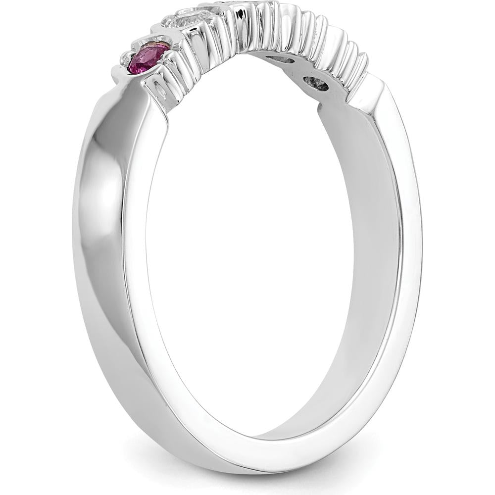 14K White Gold Band with Round Diamonds and Rubies - 0.10 Carat Total Gem Weight by 0