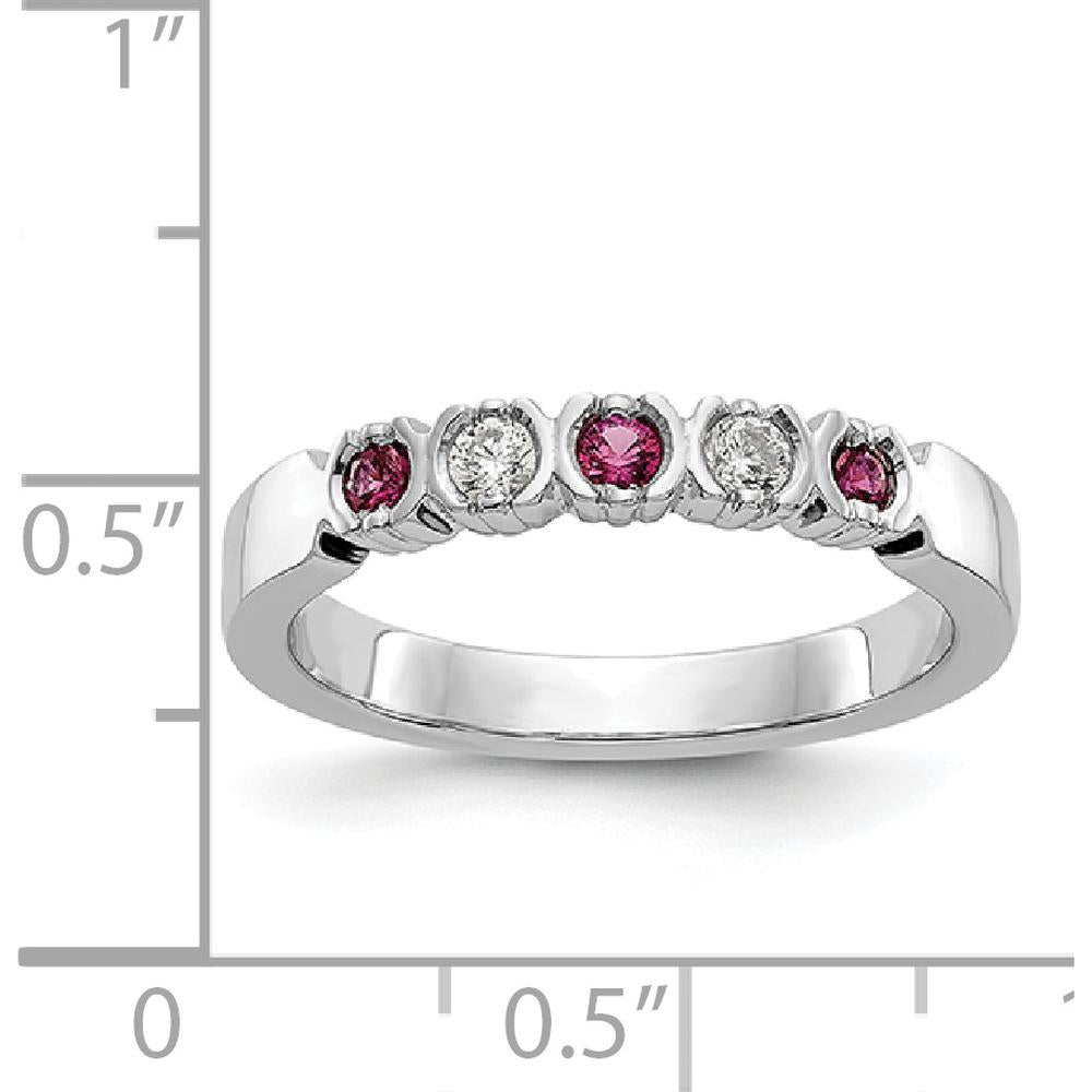 14K White Gold Band with Round Diamonds and Rubies - 0.10 Carat Total Gem Weight by 0