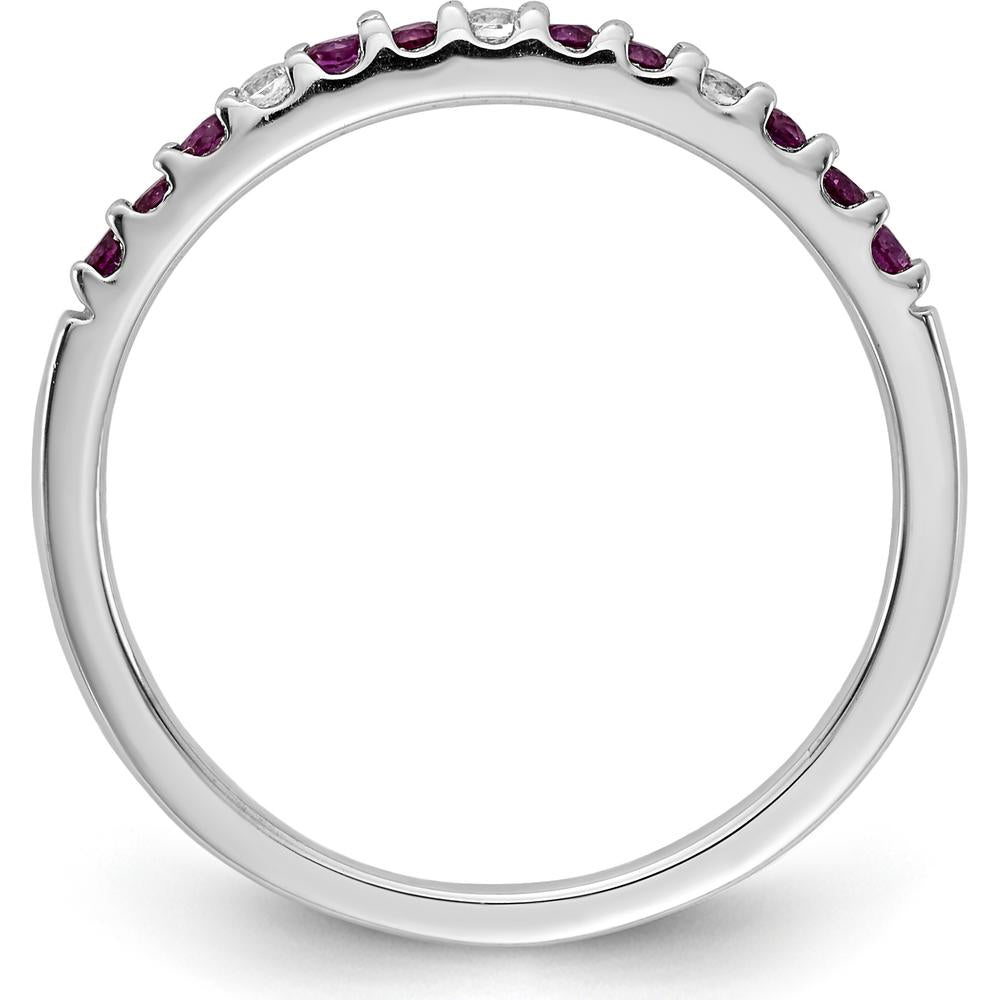 14K White Gold Band with Round Diamonds and Ruby Stones - 0.15 Carat Total Gem Weight by 0