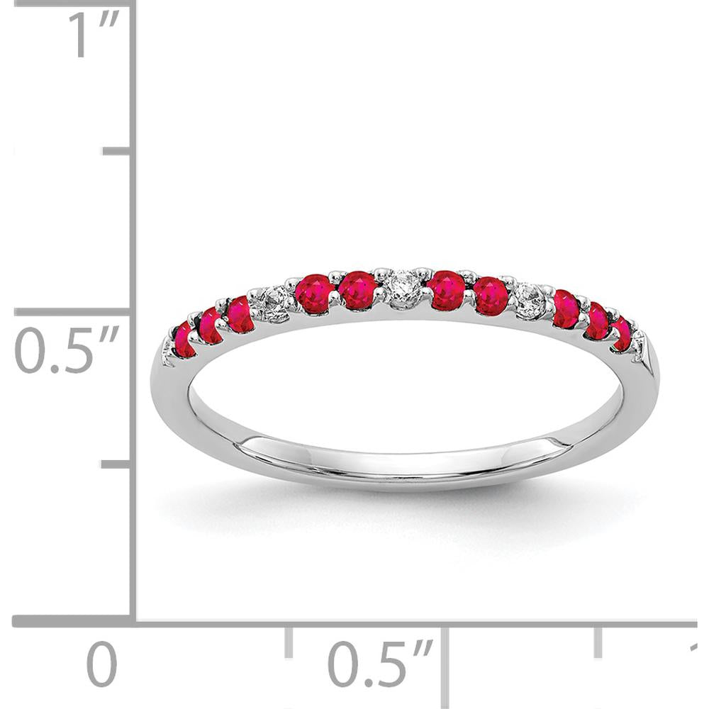 14K White Gold Band with Round Diamonds and Ruby Stones - 0.15 Carat Total Gem Weight by 0
