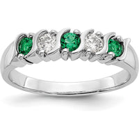 14K White Gold Band with Round Emeralds and Diamonds - 0.2 Carat Total Gemstone Weight by 0