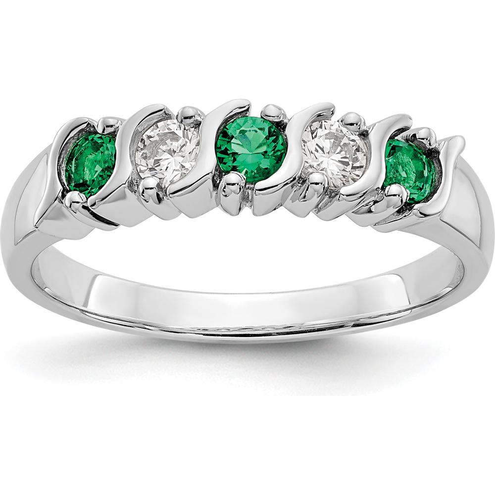 14K White Gold Band with Round Emeralds and Diamonds - 0.2 Carat Total Gemstone Weight by 0