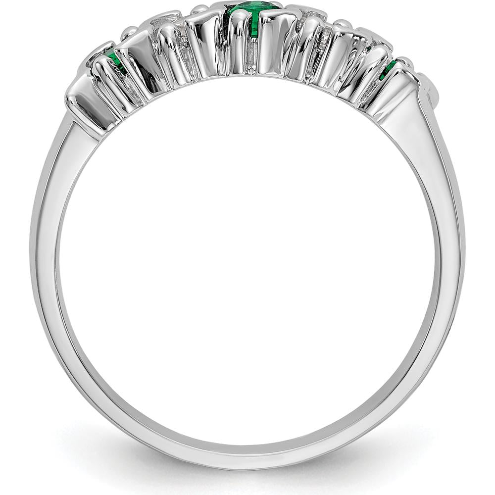 14K White Gold Band with Round Emeralds and Diamonds - 0.2 Carat Total Gemstone Weight by 0