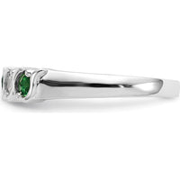 14K White Gold Band with Round Emeralds and Diamonds - 0.2 Carat Total Gemstone Weight by 0