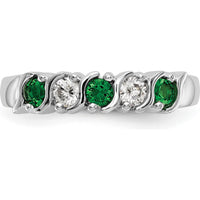 14K White Gold Band with Round Emeralds and Diamonds - 0.2 Carat Total Gemstone Weight by 0