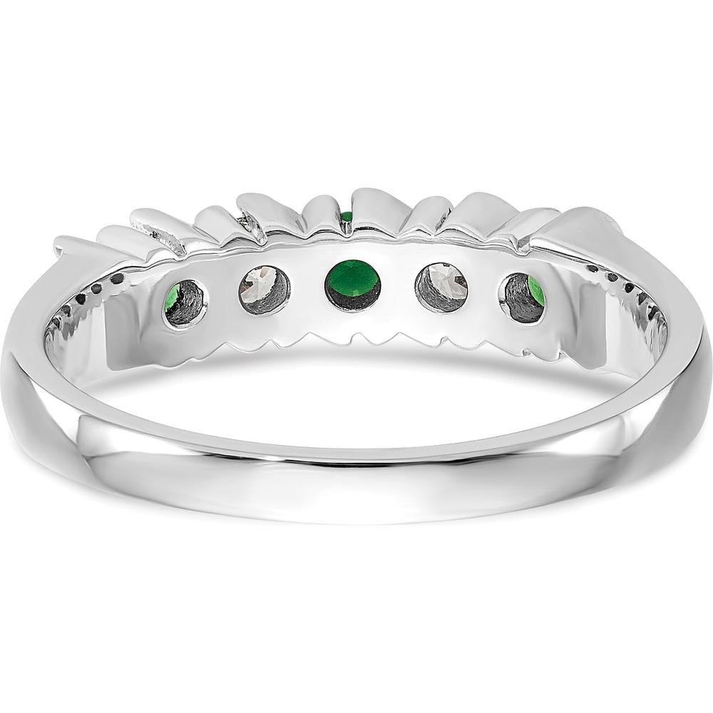 14K White Gold Band with Round Emeralds and Diamonds - 0.2 Carat Total Gemstone Weight by 0