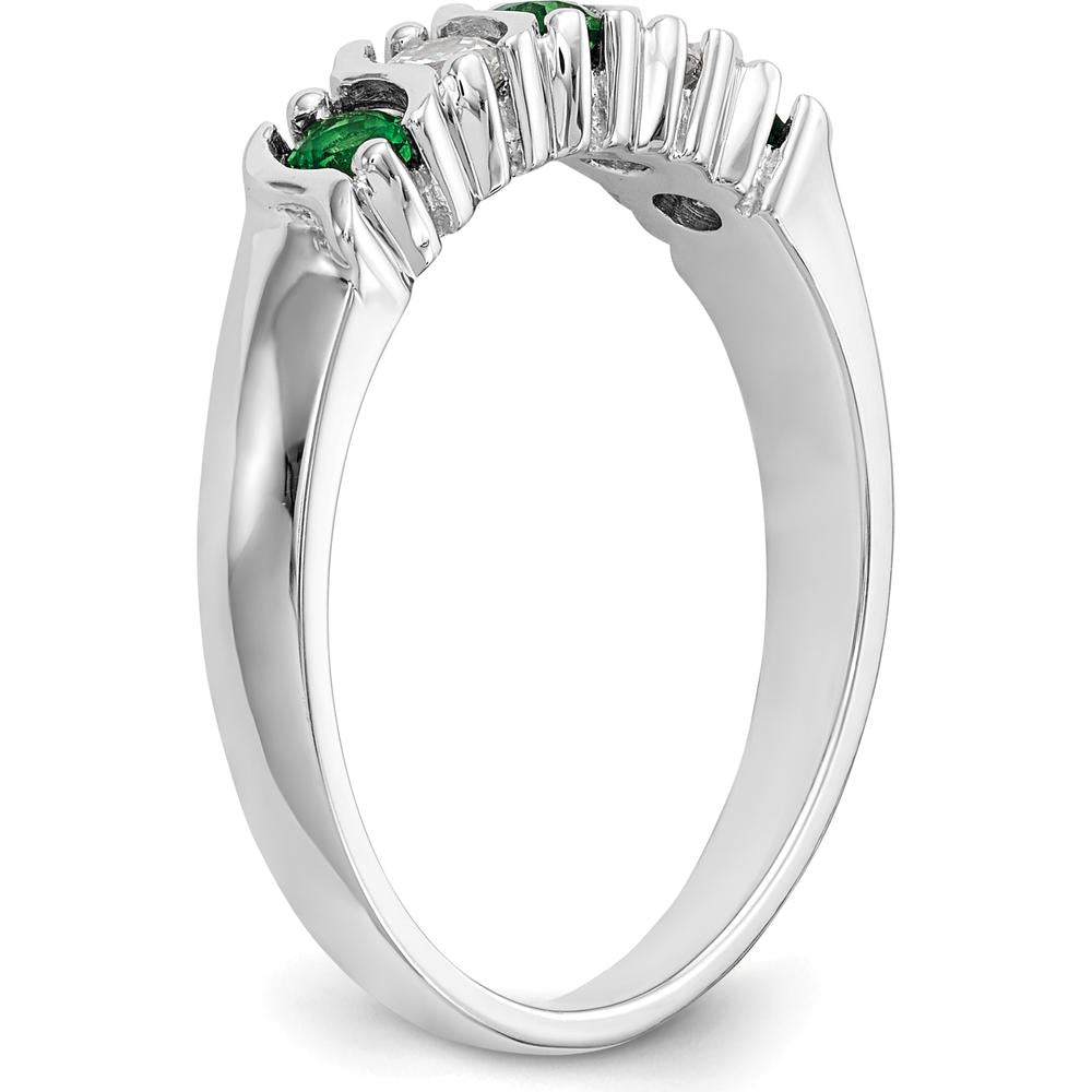 14K White Gold Band with Round Emeralds and Diamonds - 0.2 Carat Total Gemstone Weight by 0